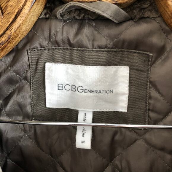 BCBGeneration Jacket Utility Parka Mocha Waist Cinch Faux Fur Hood Medium - Picture 3 of 12